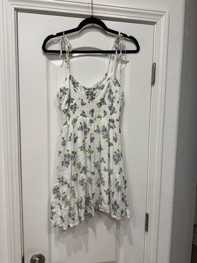White Floral Sundress with Tie Sleeves